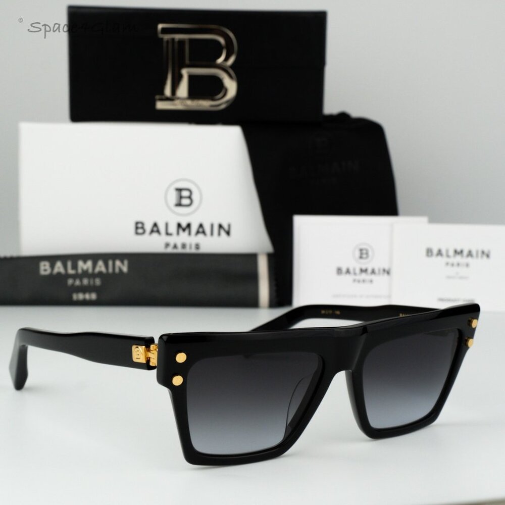 Balmain Women Sunglasses Black Gold Grey Cat Eye B-V BPS-121A-54 BRAND NEW